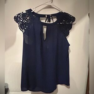 Express Navy Blouse with Lace Detail